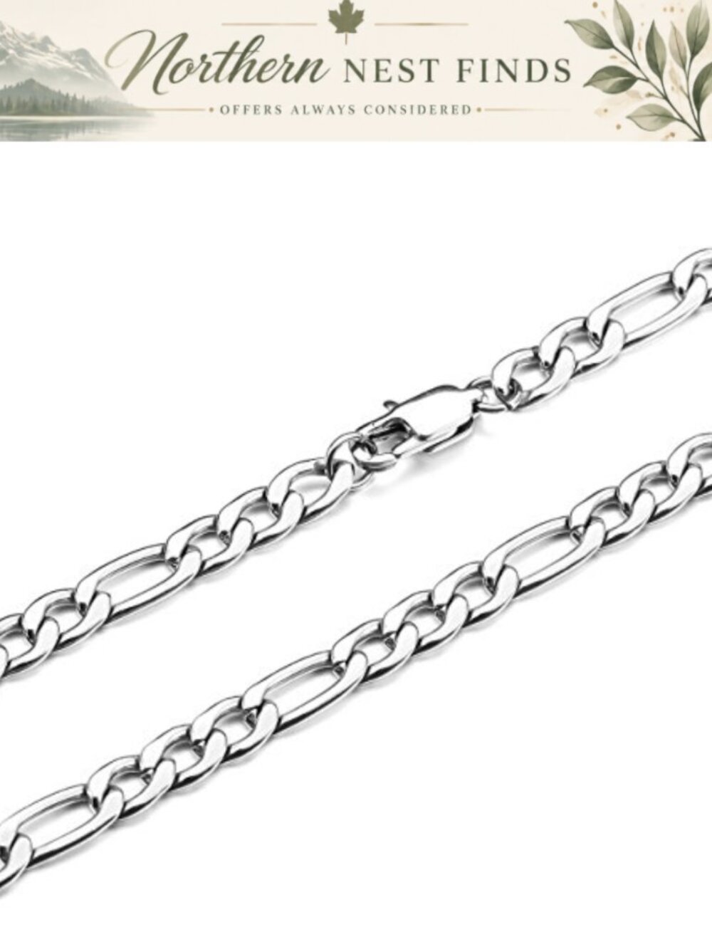 Mens Stainless Steel Figaro Chain Necklace Water Resistant Lobster Clasp Gift